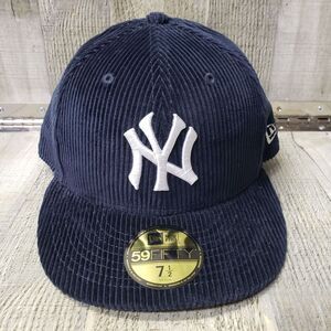 New Era COOPERSTOWN Corduroy York Yankees Hat 59Fifty 7 1/2 Fitted Cap Navy NEW